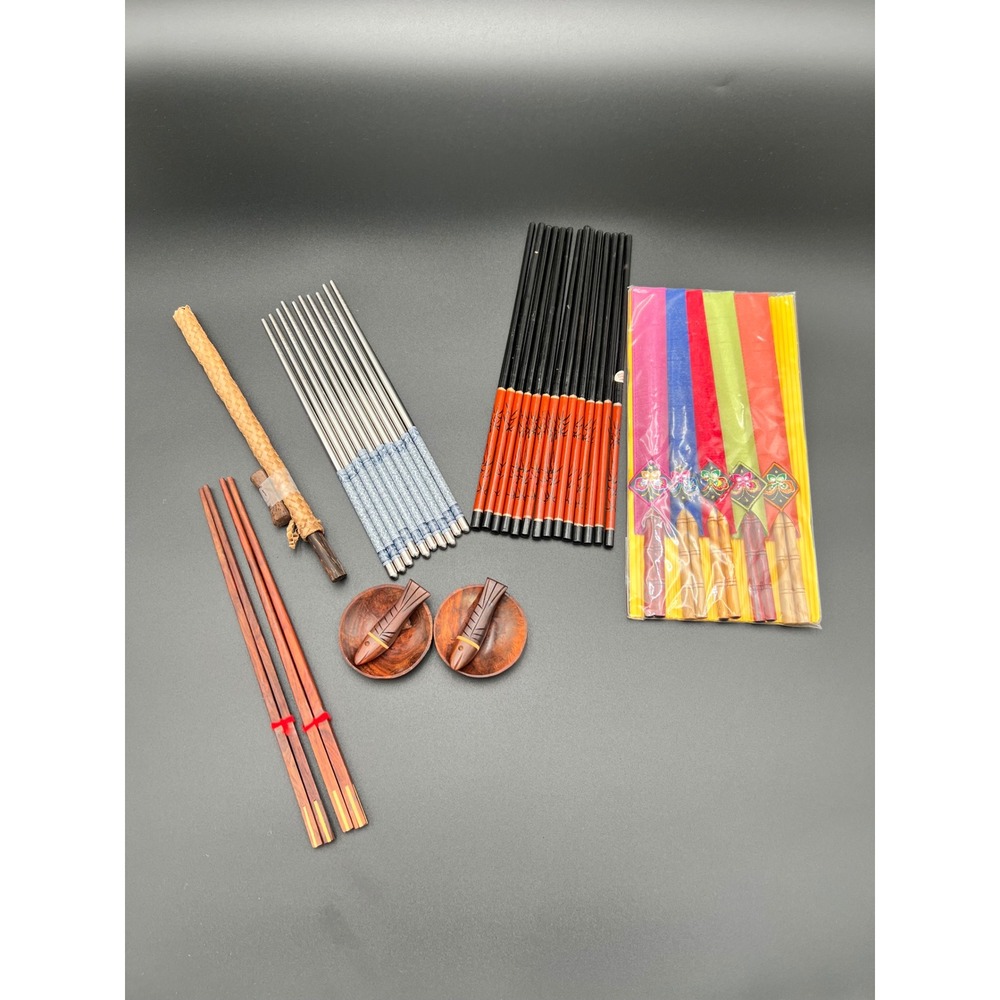 Chopstick Set Bamboo Wood Stainless Steel 20 Pairs Fish‎ Rests Silk Sleeves